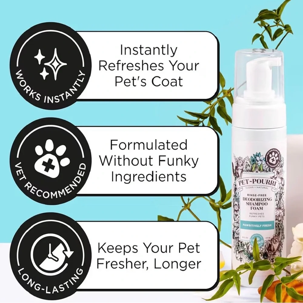 Pet-Pourri Dog Shampoo Rinse Free Foam Deodorizing Dry Wash For Pets 6oz Refresh